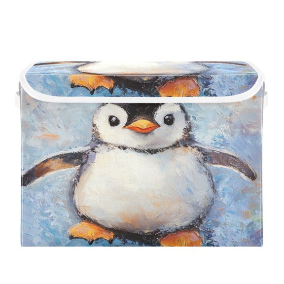 Storage Box With Lid 16.5x12.6x11.8In Foldable Stacked Household Storage Box Super Lovely Little Penguin
