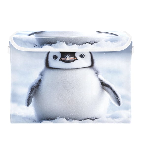 Storage Box With Lid 16.5x12.6x11.8In Foldable Stacked Household Storage Box Super Lovely White Penguin