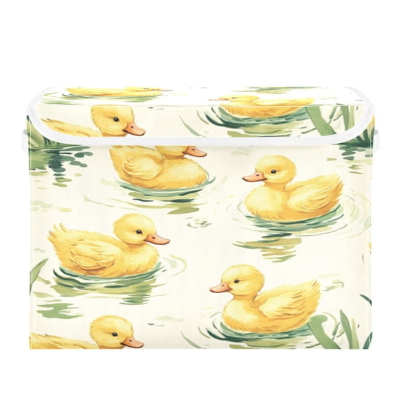 Storage Box With Lid 16.5x12.6x11.8In Foldable Stacked Household Storage Box Swimming Duck Cartoon