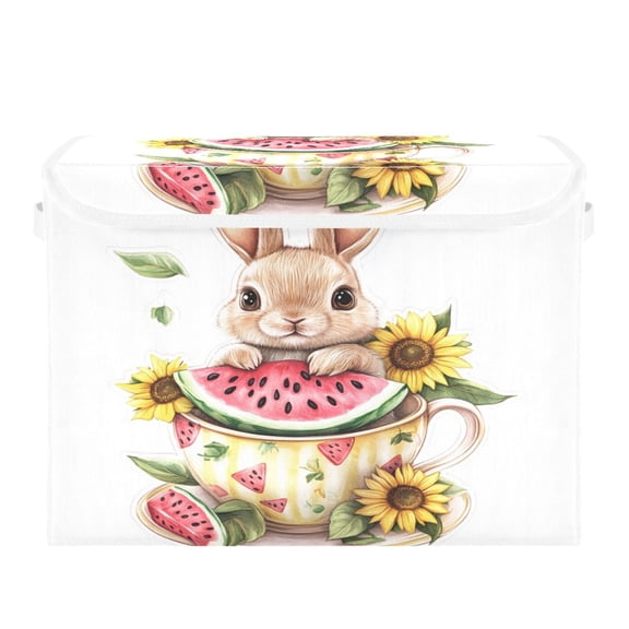 Storage Box With Lid 16.5x12.6x11.8In Foldable Stacked Household Storage Box Teacup Bunny