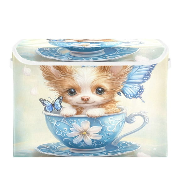 Storage Box With Lid 16.5x12.6x11.8In Foldable Stacked Household Storage Box Teacup Yellow Puppy
