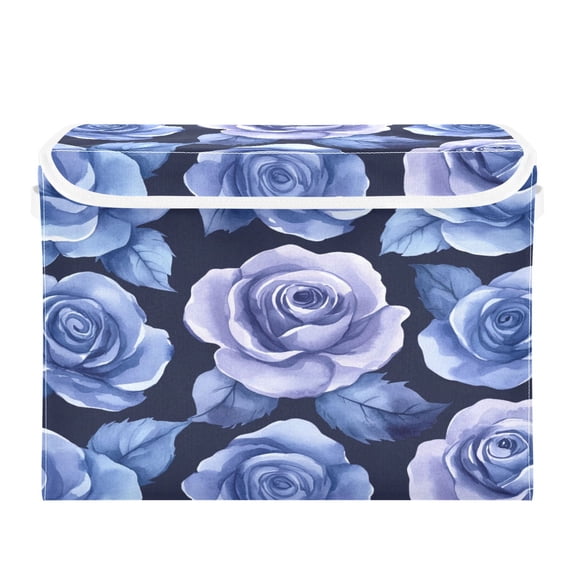 Storage Box With Lid 16.5x12.6x11.8In Foldable Stacked Household Storage Box Teal Roses Seamless
