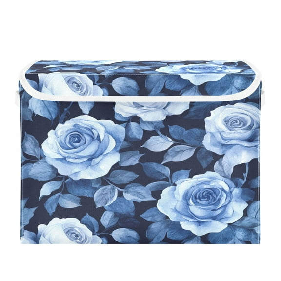 Storage Box With Lid 16.5x12.6x11.8In Foldable Stacked Household Storage Box Teal Roses