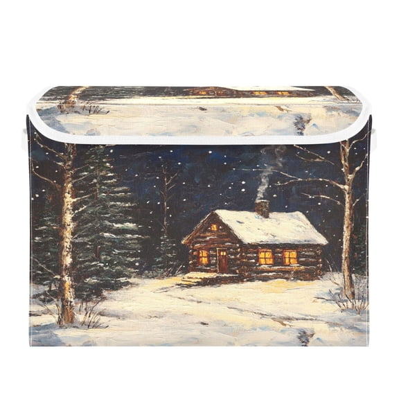 Storage Box With Lid 16.5x12.6x11.8In Foldable Stacked Household Storage Box The Cabin in The Forest