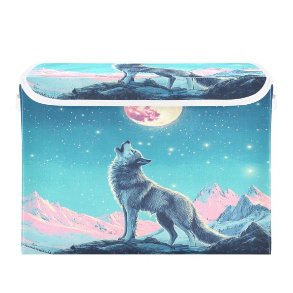 Storage Box With Lid 16.5x12.6x11.8In Foldable Stacked Household Storage Box The Roaring Cool Wolf