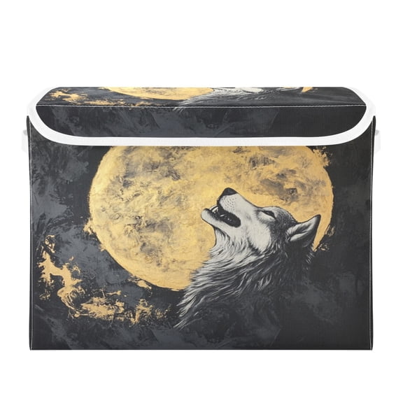 Storage Box With Lid 16.5x12.6x11.8In Foldable Stacked Household Storage Box The Wolf in The Moon
