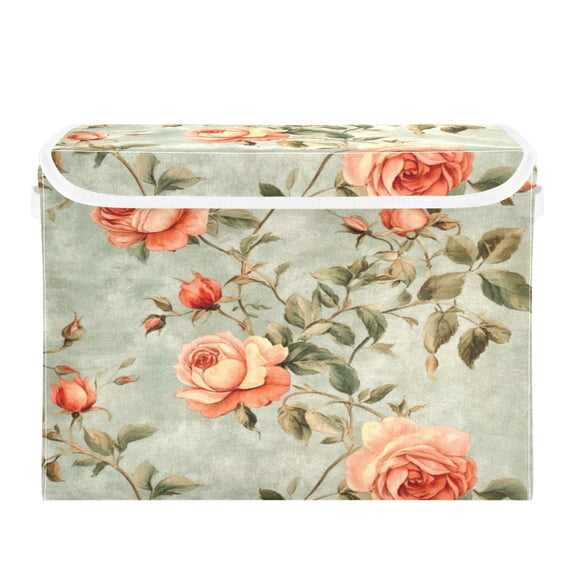 Storage Box With Lid 16.5x12.6x11.8In Foldable Stacked Household Storage Box Three Beautiful Roses