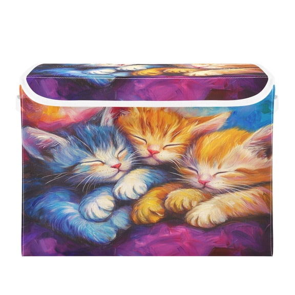 Storage Box With Lid 16.5x12.6x11.8In Foldable Stacked Household Storage Box Three Cute Colored Cats