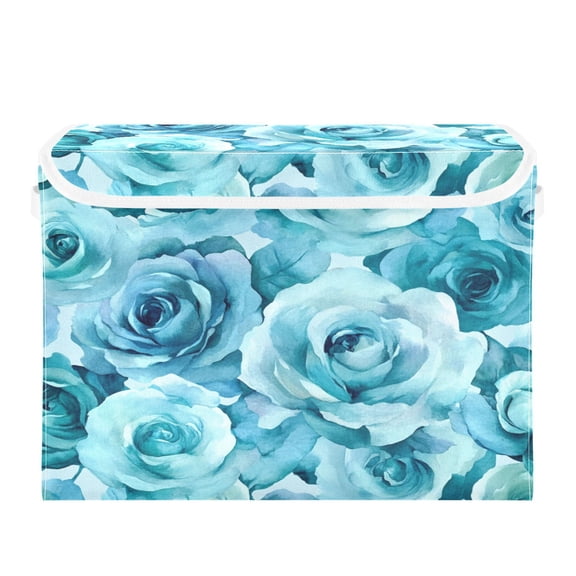 Storage Box With Lid 16.5x12.6x11.8In Foldable Stacked Household Storage Box Turquoise Roses