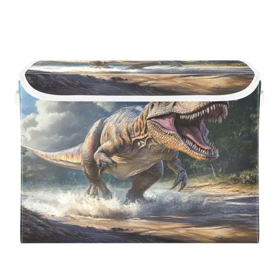 Storage Box With Lid 16.5x12.6x11.8In Foldable Stacked Household Storage Box Tyrannosaurus Ferocity