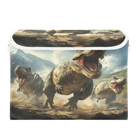Storage Box With Lid 16.5x12.6x11.8In Foldable Stacked Household Storage Box Tyrannosaurus Triad