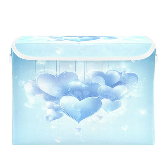 Storage Box With Lid 16.5x12.6x11.8In Foldable Stacked Household Storage Box Valentine's Day Blue Heart