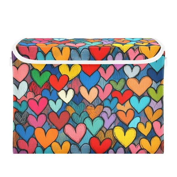 Storage Box With Lid 16.5x12.6x11.8In Foldable Stacked Household Storage Box Valentine's Day Heart