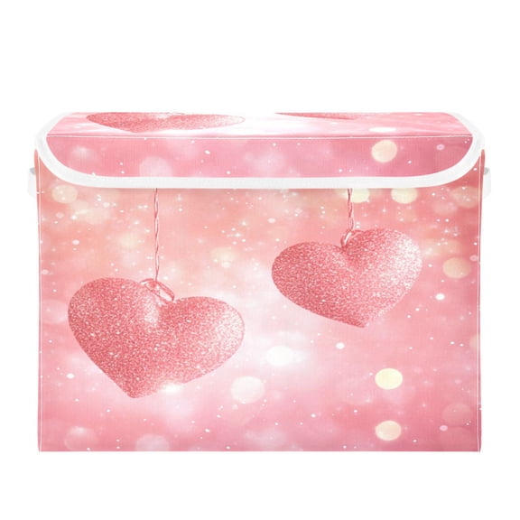 Storage Box With Lid 16.5x12.6x11.8In Foldable Stacked Household Storage Box Valentine's Day Pink Hearts