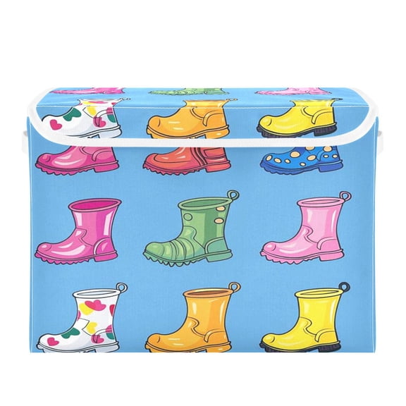 Storage Box With Lid 16.5x12.6x11.8In Foldable Stacked Household Storage Box Various Cartoon Cute Rain Boots
