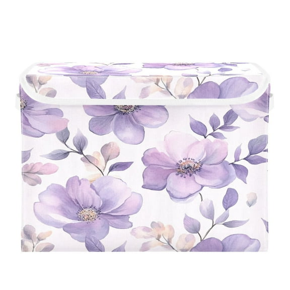 Storage Box With Lid 16.5x12.6x11.8In Foldable Stacked Household Storage Box Vibrant Lavender Flowers