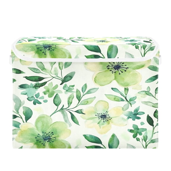 Storage Box With Lid 16.5x12.6x11.8In Foldable Stacked Household Storage Box Vibrant Turquoise Flowers