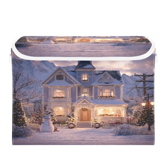 Storage Box With Lid 16.5x12.6x11.8In Foldable Stacked Household Storage Box Warm Christmas House