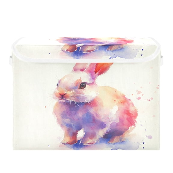 Storage Box With Lid 16.5x12.6x11.8In Foldable Stacked Household Storage Box Watercolor Rabbit