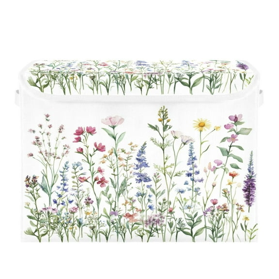 Storage Box With Lid 16.5x12.6x11.8In Foldable Stacked Household Storage Box Watercolor Red Flower