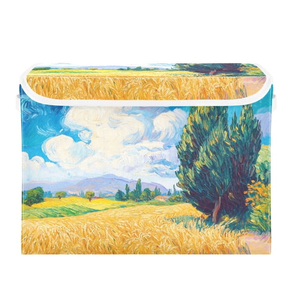 Storage Box With Lid 16.5x12.6x11.8In Foldable Stacked Household Storage Box Wheat Field