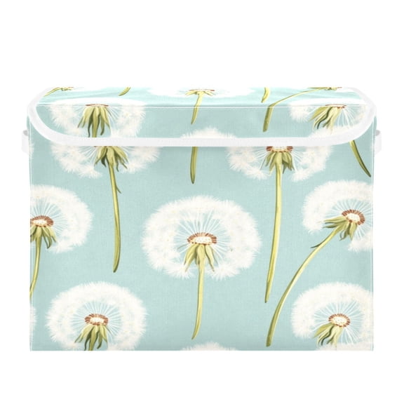 Storage Box With Lid 16.5x12.6x11.8In Foldable Stacked Household Storage Box White Cartoon Dandelion