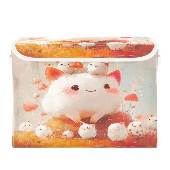 Storage Box With Lid 16.5x12.6x11.8In Foldable Stacked Household Storage Box White Cartoon Monster