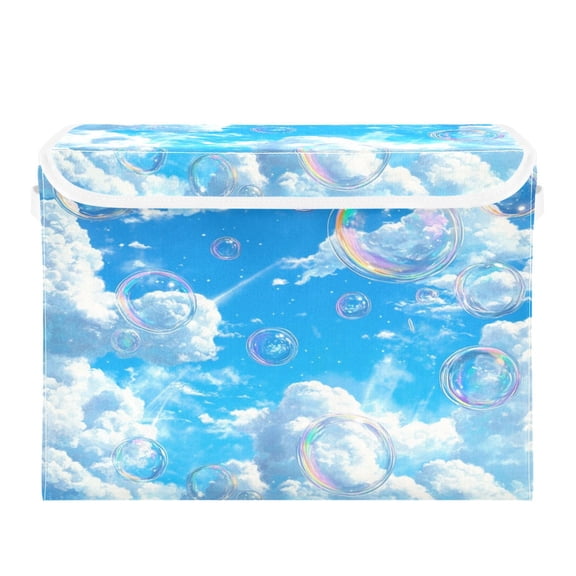 Storage Box With Lid 16.5x12.6x11.8In Foldable Stacked Household Storage Box White Cloud Color Bubble