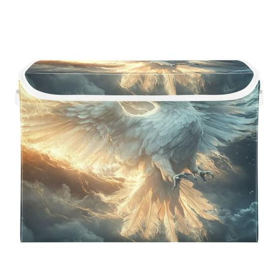 Storage Box With Lid 16.5x12.6x11.8In Foldable Stacked Household Storage Box White Eagle
