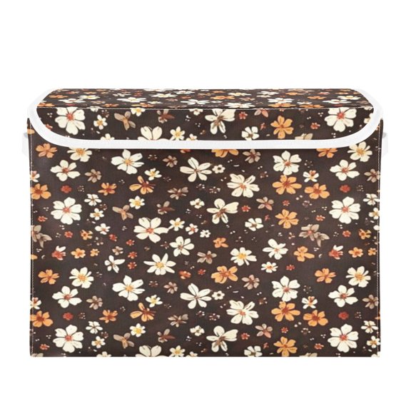 Storage Box With Lid 16.5x12.6x11.8In Foldable Stacked Household Storage Box White Flowers and Gray Flowers