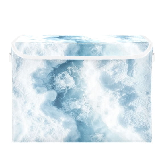 Storage Box With Lid 16.5x12.6x11.8In Foldable Stacked Household Storage Box White Ocean Pattern