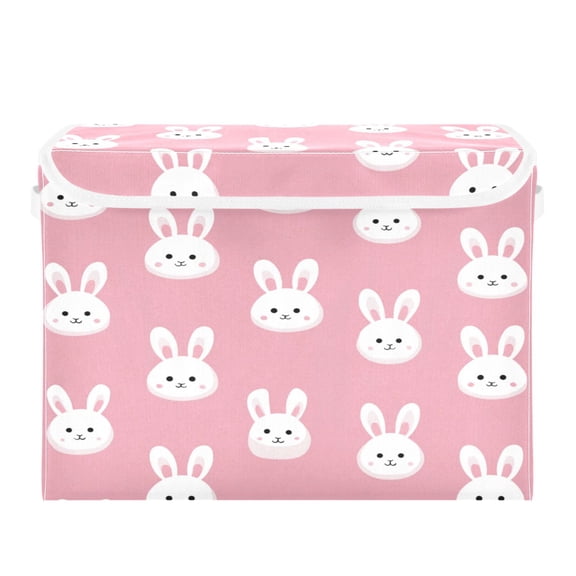 Storage Box With Lid 16.5x12.6x11.8In Foldable Stacked Household Storage Box White Rabbits
