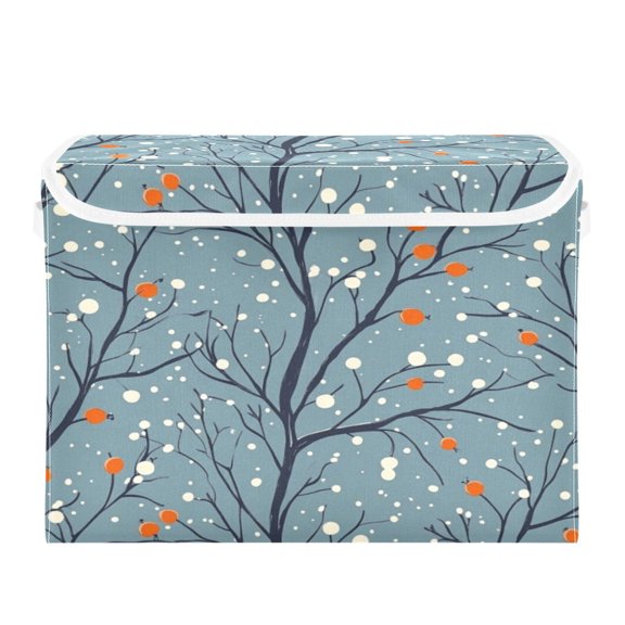 Storage Box With Lid 16.5x12.6x11.8In Foldable Stacked Household Storage Box Winter Cute Branch