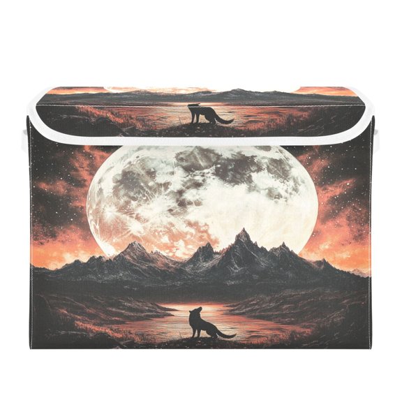 Storage Box With Lid 16.5x12.6x11.8In Foldable Stacked Household Storage Box Wolf Of The Night