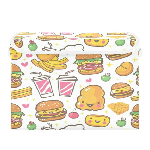 Storage Box With Lid 16.5x12.6x11.8In Foldable Stacked Household Storage Box Yellow Burger