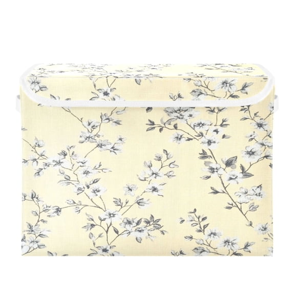 Storage Box With Lid 16.5x12.6x11.8In Foldable Stacked Household Storage Box Yellow Cloth Flowers