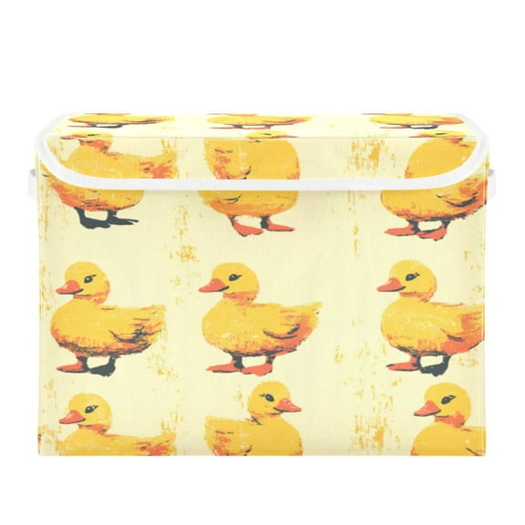 Storage Box With Lid 16.5x12.6x11.8In Foldable Stacked Household Storage Box Yellow Duck Cartoon