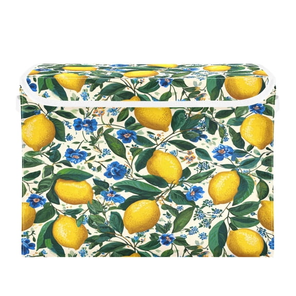 Storage Box With Lid 16.5x12.6x11.8In Foldable Stacked Household Storage Box Yellow Lemon Cute