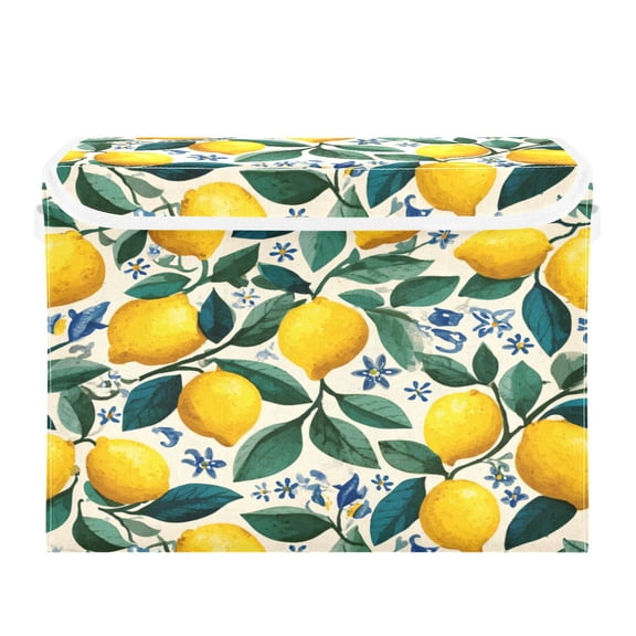Storage Box With Lid 16.5x12.6x11.8In Foldable Stacked Household Storage Box Yellow Lemon Seamless