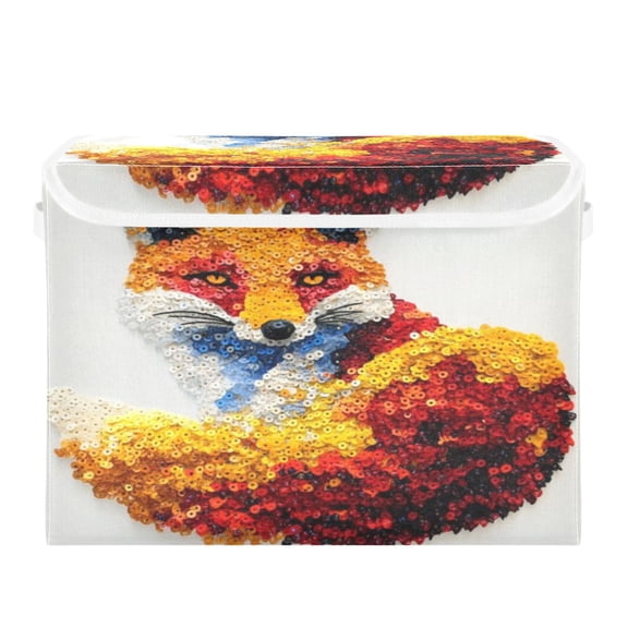 Storage Box With Lid 16.5x12.6x11.8In Foldable Stacked Household Storage Box Yellow Sequined Fox