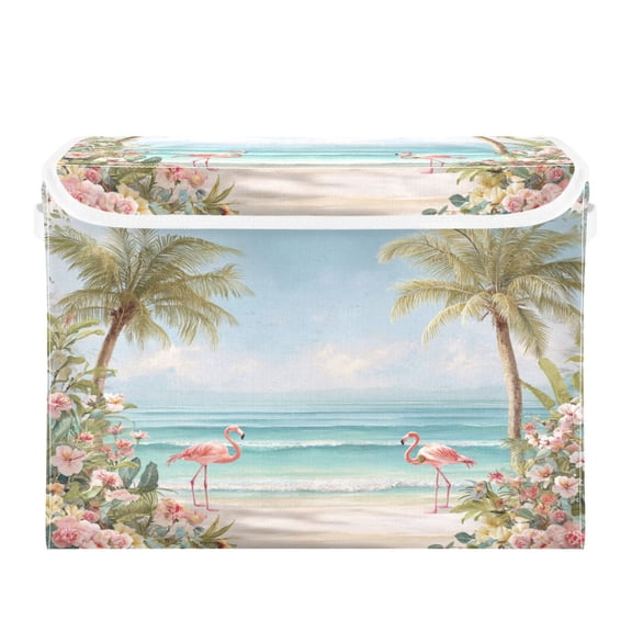 Storage Box With Lid 16.5x12.6x11.8In Lidded Home Storage Bins Foldable Stacked Household Storage Box 3d Wall Palm Trees