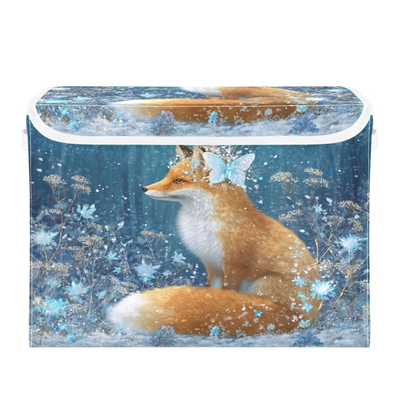 Storage Box With Lid 16.5x12.6x11.8In Lidded Home Storage Bins Foldable Stacked Household Storage Box A Beautiful Fox