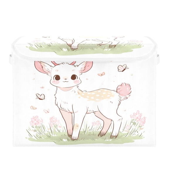 Storage Box With Lid 16.5x12.6x11.8In Lidded Home Storage Bins Foldable Stacked Household Storage Box A Cute Deer