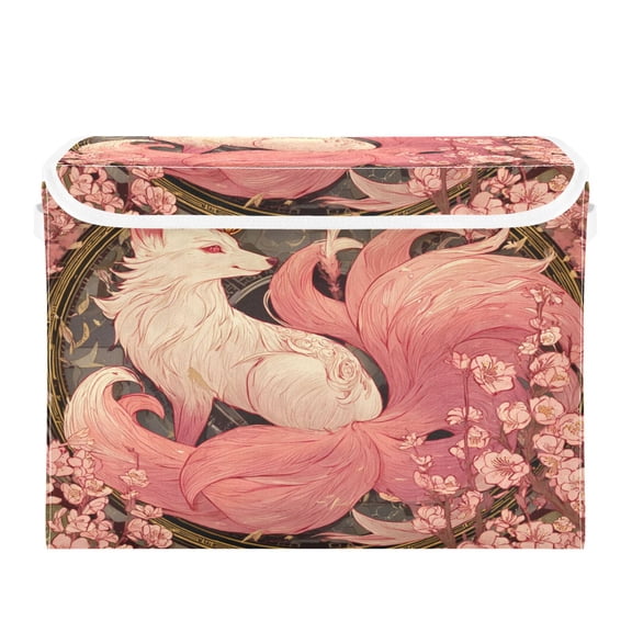 Storage Box With Lid 16.5x12.6x11.8In Lidded Home Storage Bins Foldable Stacked Household Storage Box A Pink Fox