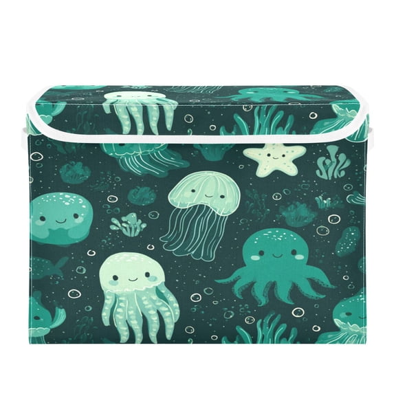 Storage Box With Lid 16.5x12.6x11.8In Lidded Home Storage Bins Foldable Stacked Household Storage Box Adorable Ocean Octopus