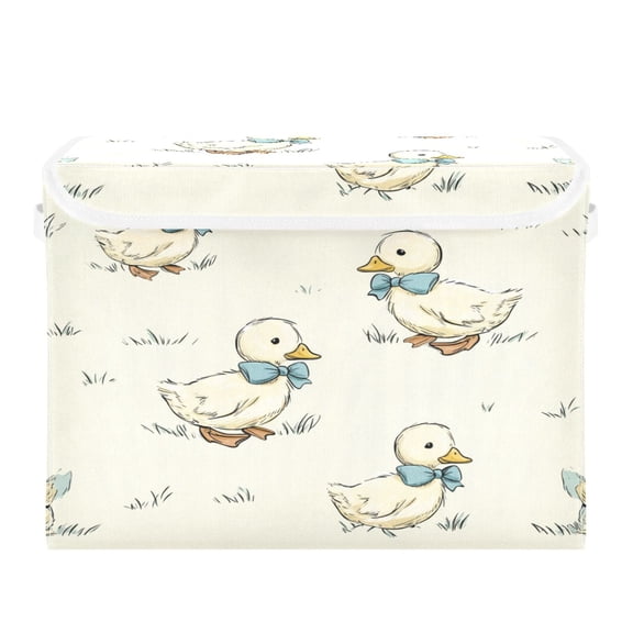 Storage Box With Lid 16.5x12.6x11.8In Lidded Home Storage Bins Foldable Stacked Household Storage Box Adorable White Duck Design