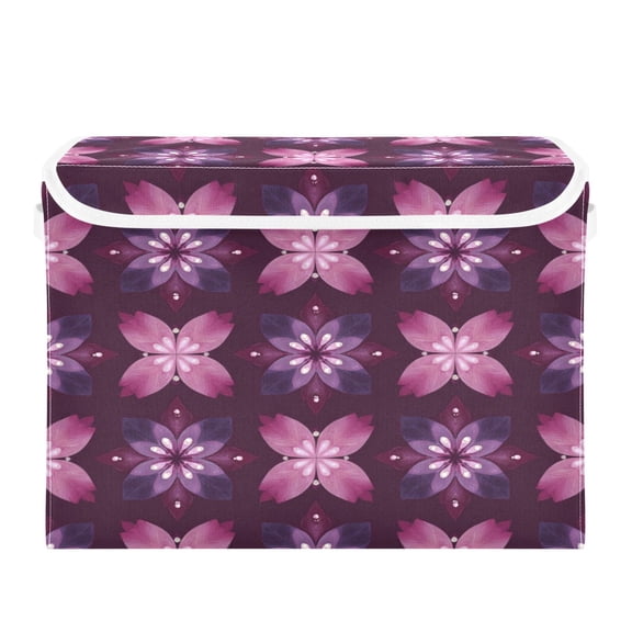 Storage Box With Lid 16.5x12.6x11.8In Lidded Home Storage Bins Foldable Stacked Household Storage Box Amethyst Petal Tiled Motif