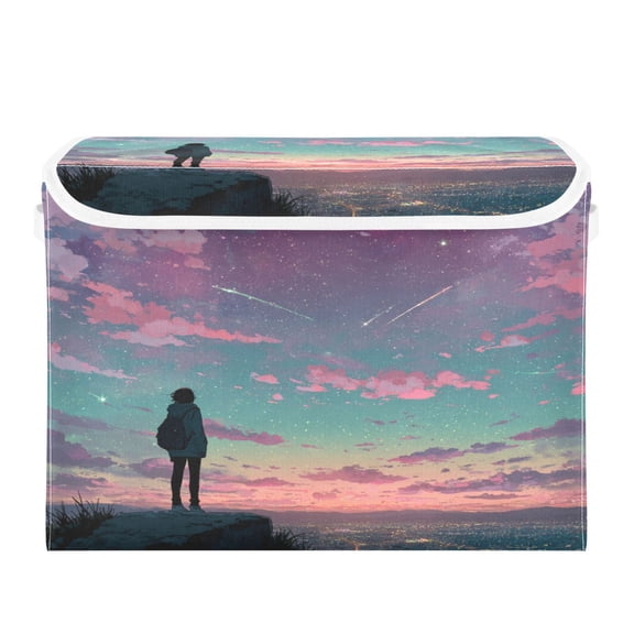 Storage Box With Lid 16.5x12.6x11.8In Lidded Home Storage Bins Foldable Stacked Household Storage Box Anime Bioluminescent Person