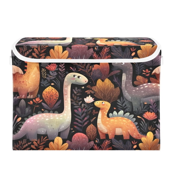 Storage Box With Lid 16.5x12.6x11.8In Lidded Home Storage Bins Foldable Stacked Household Storage Box Autumn Dinosaur Pastel Setting