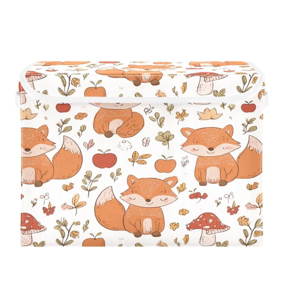 Storage Box With Lid 16.5x12.6x11.8In Lidded Home Storage Bins Foldable Stacked Household Storage Box Autumn Fox Mushroom Scene